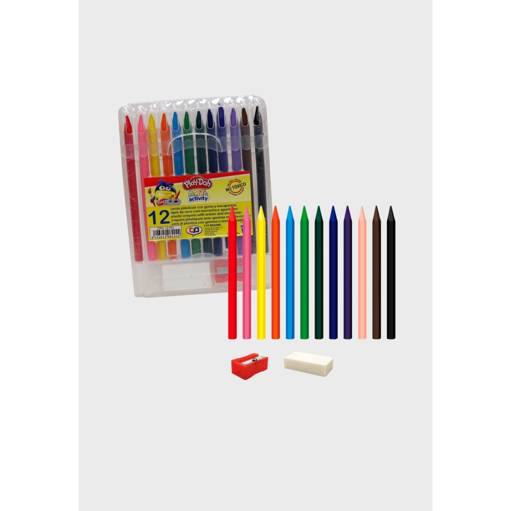 Play Doh 12 Colors Wax Crayon With Eraser And Sharpener – Toys4me