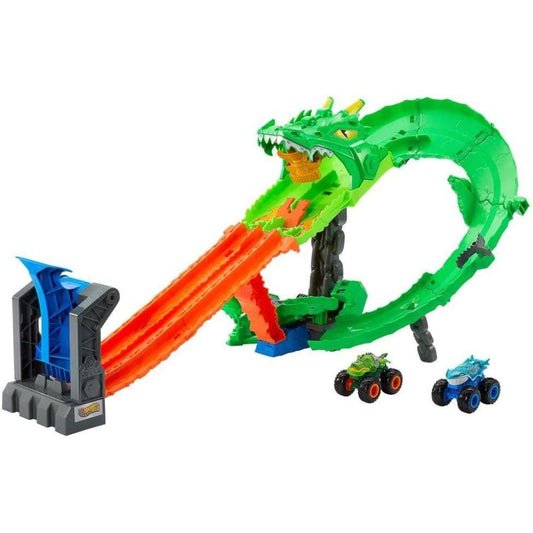 Hot Wheels Monster Trucks Sharks vs Dinos Dragon Destruction Playset