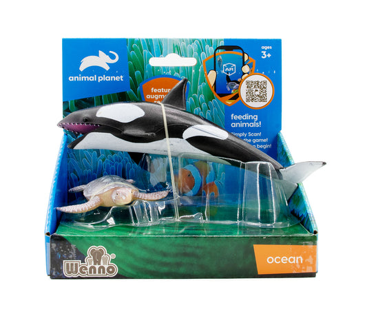 Animal Planet 2 Pcs Killer Whale And Turtle In Open Touch Box