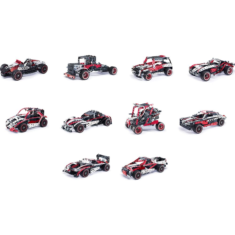 Meccano, 10-in-1 Racing Vehicles STEM Model Building Kit with 225 Parts and  Real