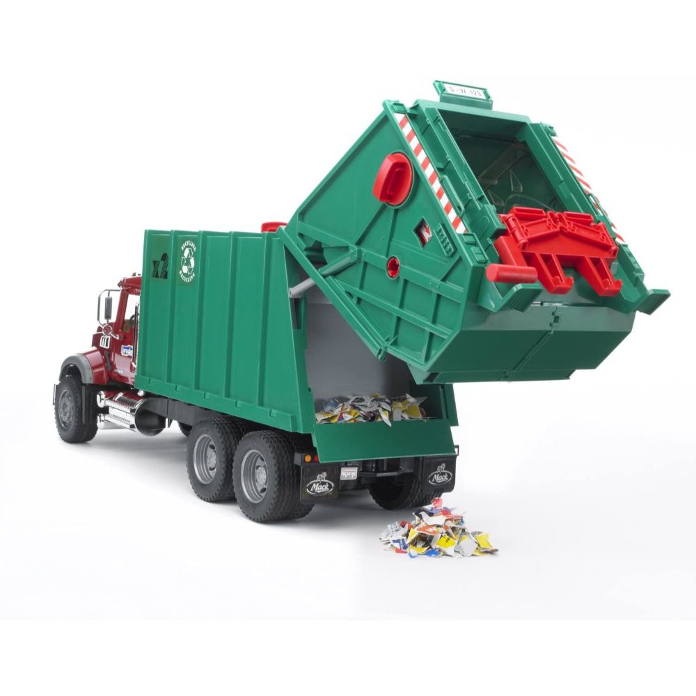 Bruder Mack Granite Rear Loading Garbage Truck Ruby Red Green Toys4me