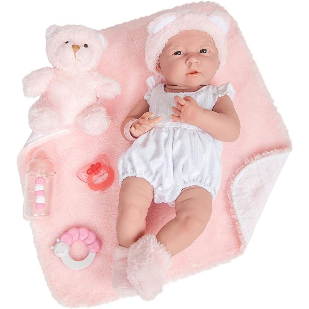 JC Toys La Newborn - Realistic 17 Anatomically Correct Real Girl Baby Doll - All Vinyl in Pink Bubble Suit and Blanket