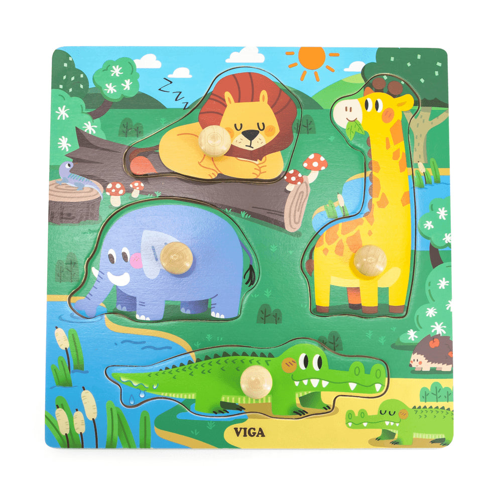 Viga Wooden Knob Puzzle Wild Animals Viga Wooden Knob Puzzle Wild Animals