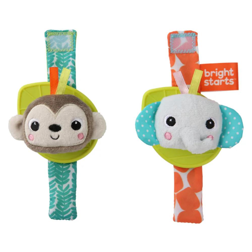 Bright Starts Rattle Teethe Wrist Pals Toy Monkey & Elephant