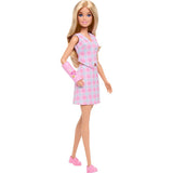 Barbie Fashionistas With Pink Arm Cast And Plaid Top And Skirt