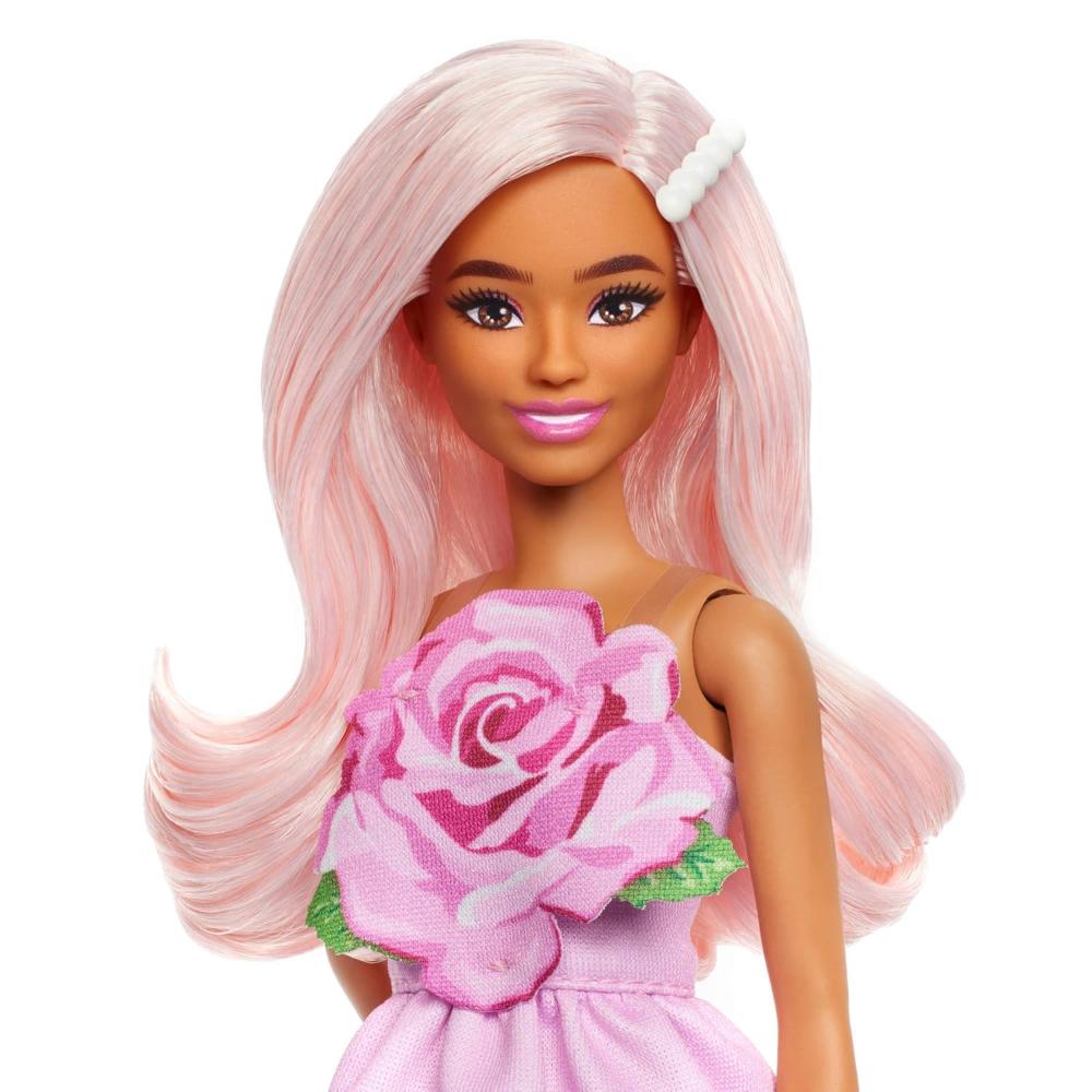 Barbie Fashionistas Doll #238 in Strapless Rose Dress Pink Hair With Barrette Accessory