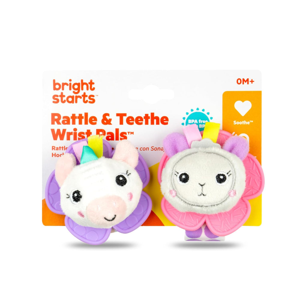 Bright Starts Rattle Teethe Wrist Pals Toy Unicorn Llama