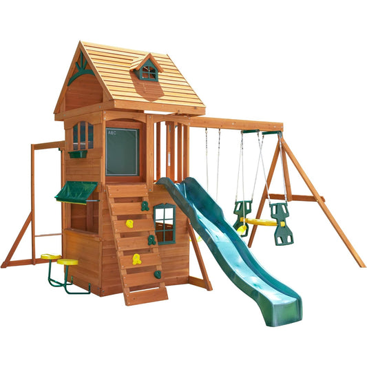 KidKraft Ridgeview Deluxe Clubhouse Wooden Swing Set/Playset