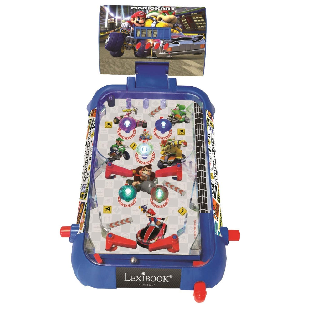 LEXIBOOK JG610NI Nintendo Mario Kart Table Electronic Pinball, Action and Reflex Game for Children and foamily, LCD Screen, Light and Sound Effects, Blue/red, 52 x 26 x 5 inches