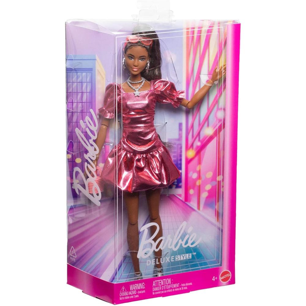 Barbie Deluxe Style Doll in Metallic Coral Pink Dress Barbie Deluxe Style Doll in Metallic Coral Pink Dress