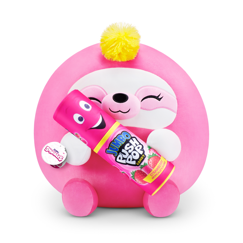 Scackles Snackles Medium - Sloth Holding Plush Bazooka Push Pop Strawberry