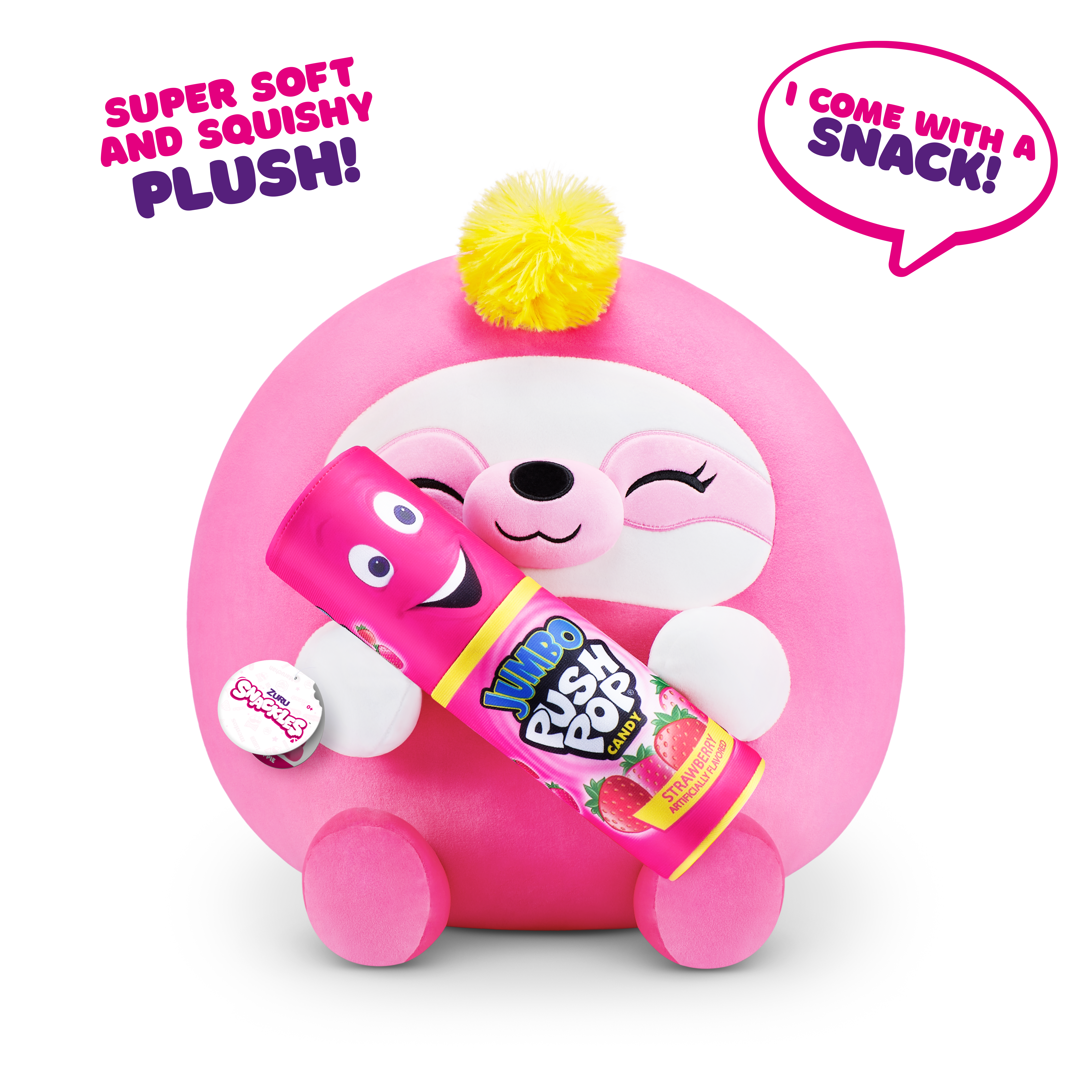 Scackles Snackles Medium - Sloth Holding Plush Bazooka Push Pop Strawberry