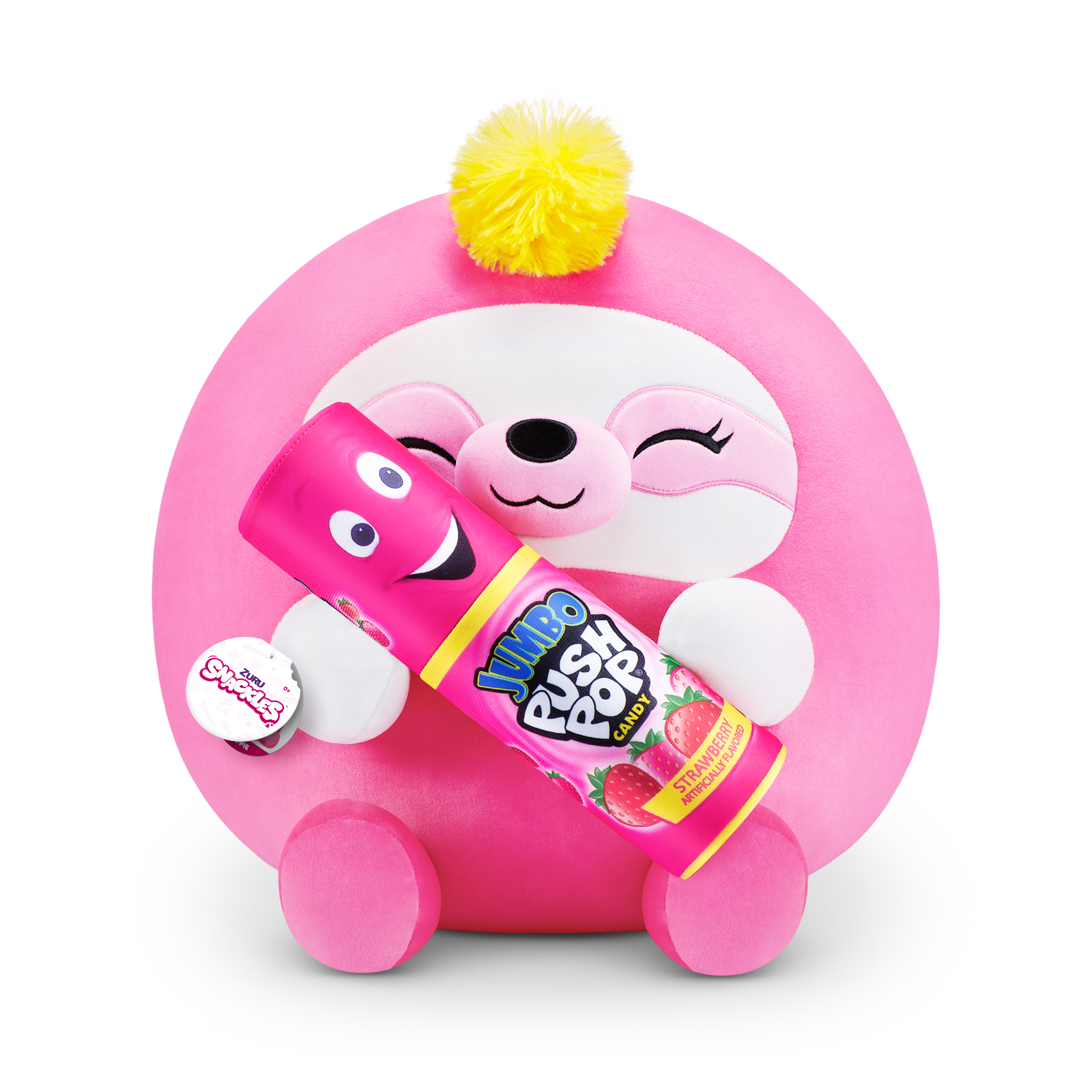 Scackles Snackles Medium - Sloth Holding Plush Bazooka Push Pop Strawberry
