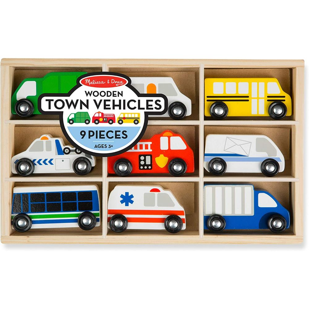 Melissa & Doug - Wooden Town Vehicles Set & Wooden Cars Vehicle Set