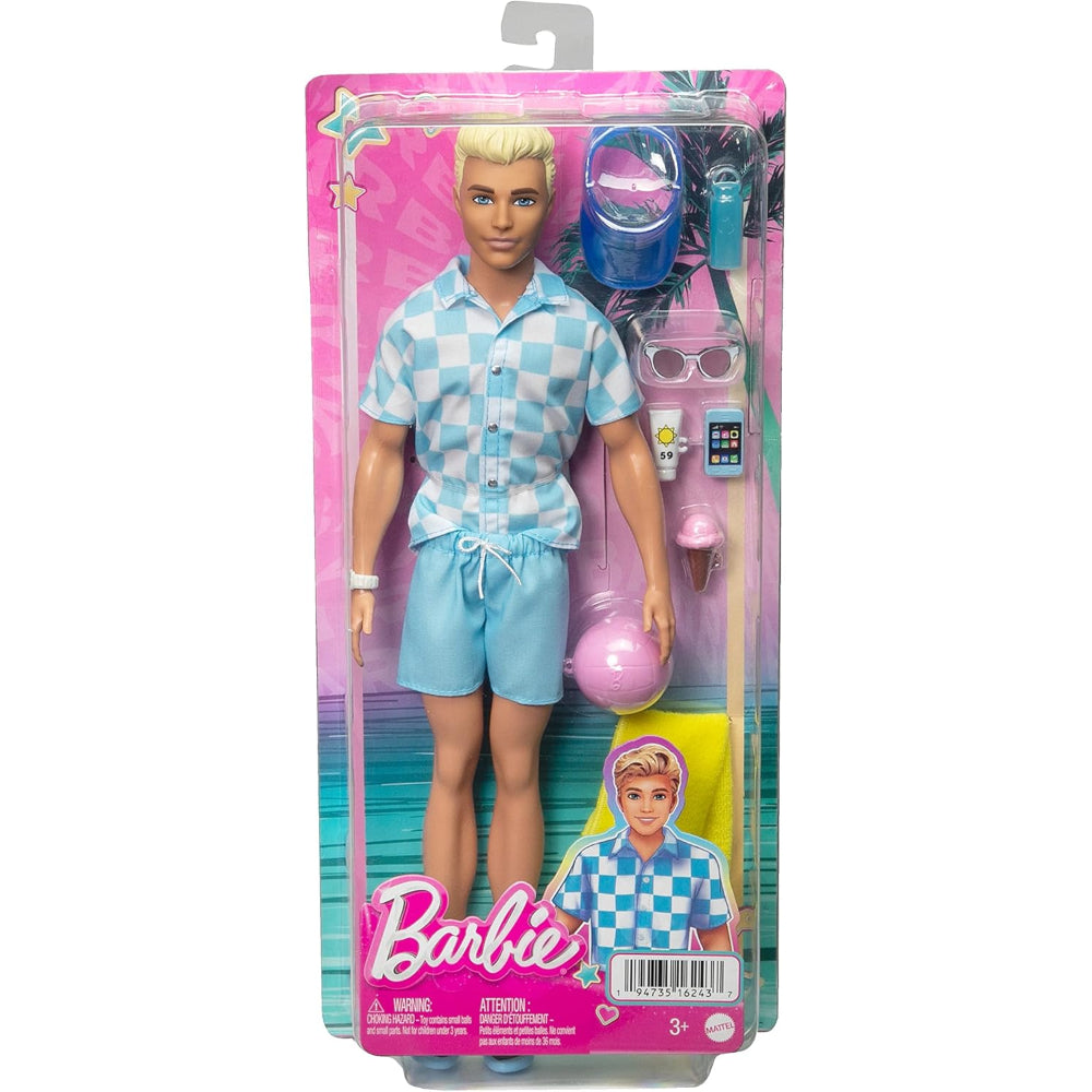 Barbie Ken Doll With Swim Trunks And Beach-Themed Accessories