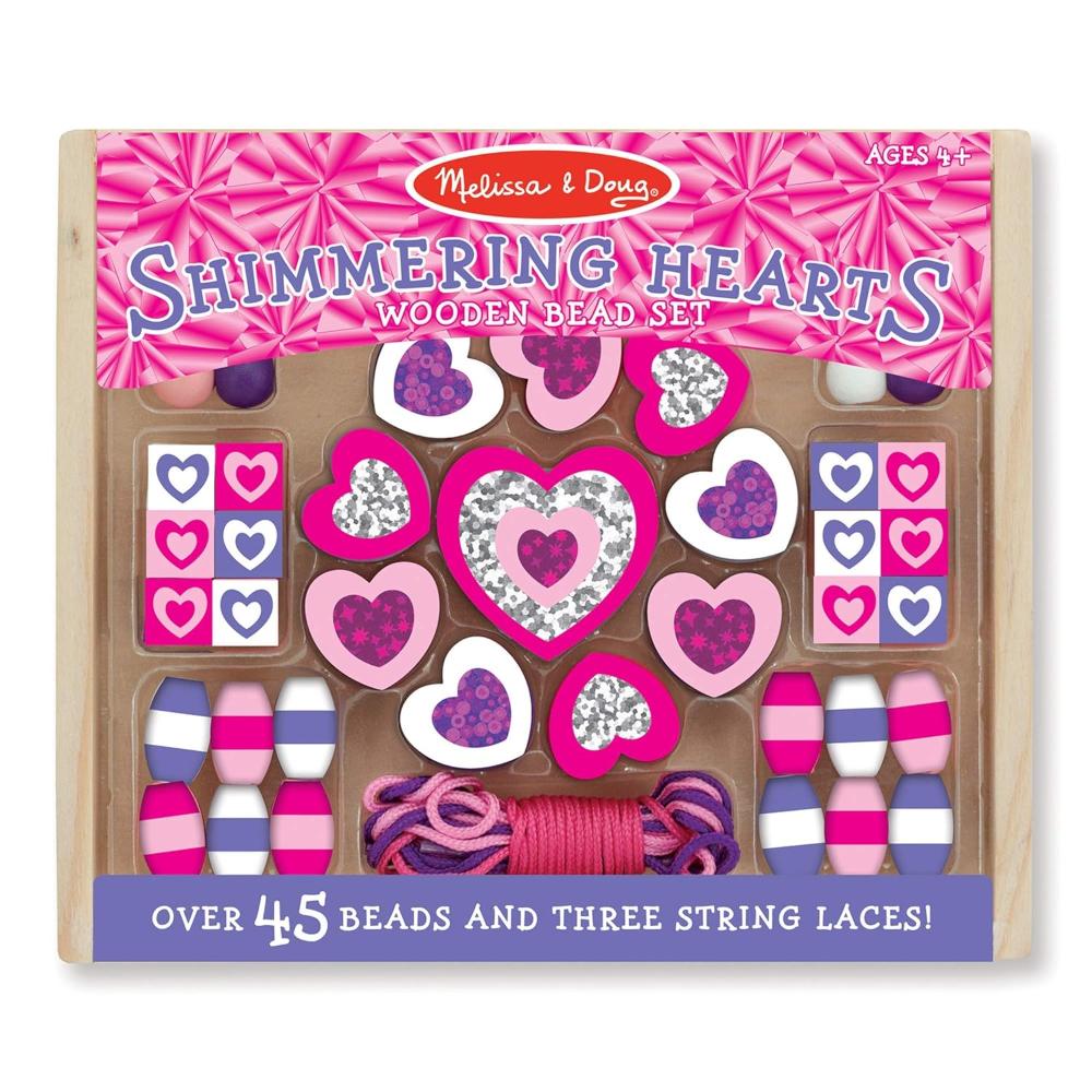 Melissa & Doug Shimmering Hearts Wooden Bead Set