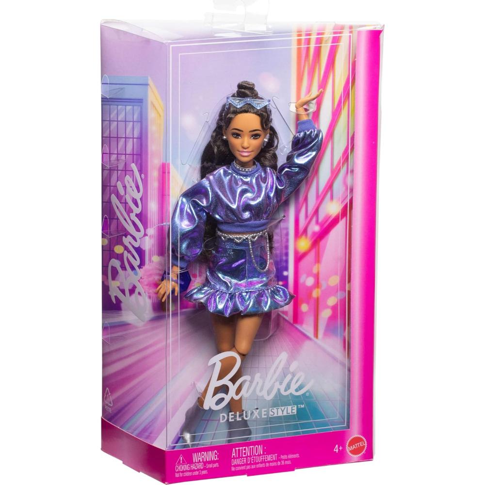 Barbie Deluxe Style Doll in Metallic Blue Top and Skirt