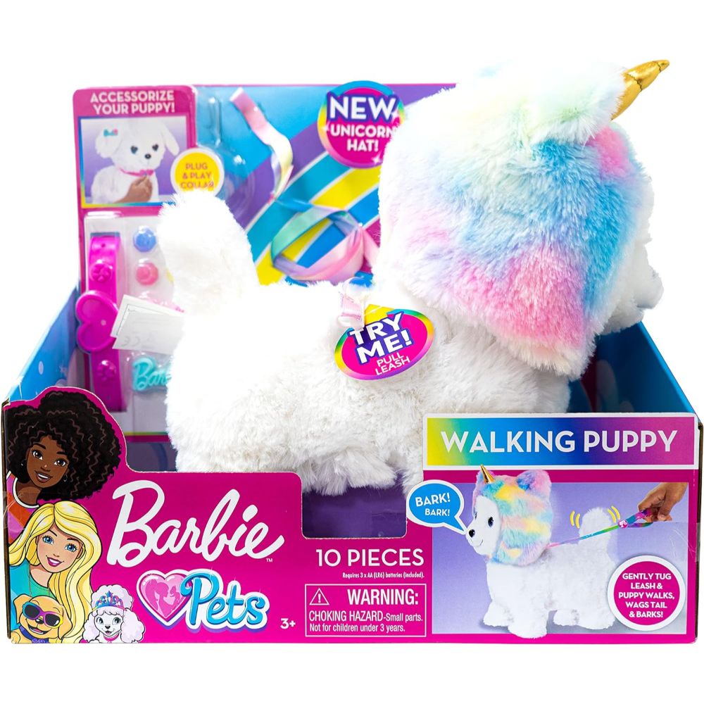 Barbie Walking Puppy with New Unicorn Hat