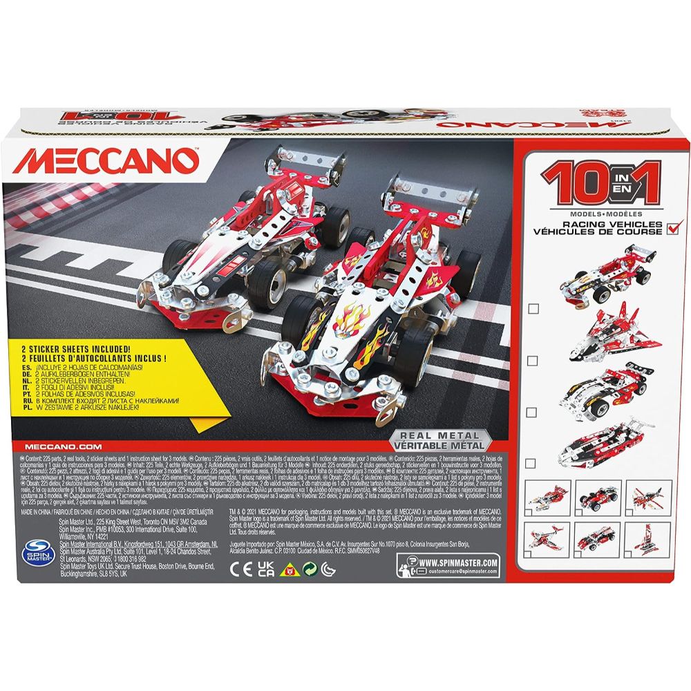 Meccano 10-in-1 Racing Vehicles Set (225 Pieces)
