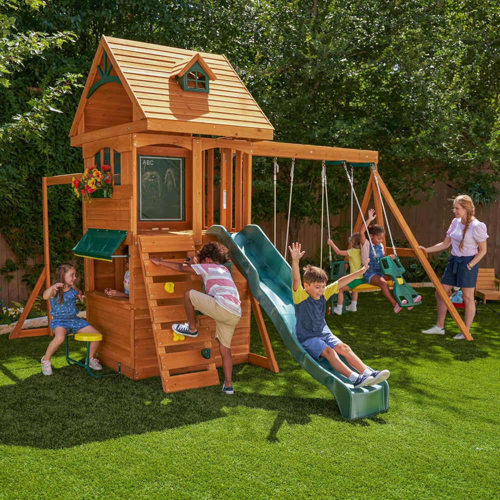 KidKraft Ridgeview Deluxe Clubhouse Wooden Swing Set/Playset