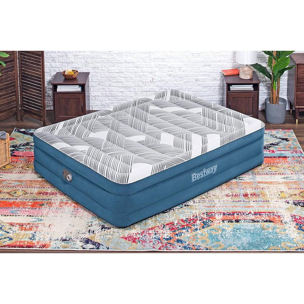 Bestway 80" x 60" x 14"/2.03m x 1.52m x 36cm Tritech Fashion Flock Air Mattress Queen Built-in AC Pump