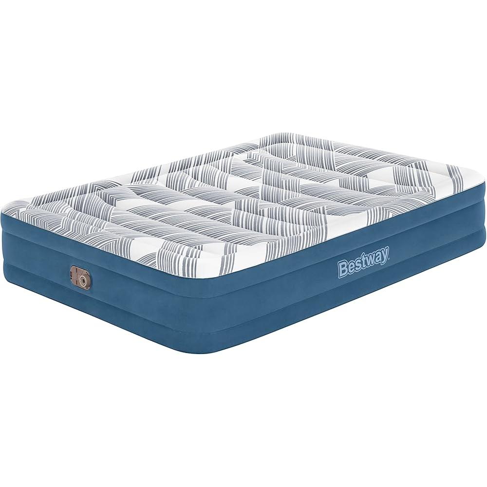 Bestway 80" x 60" x 14"/2.03m x 1.52m x 36cm Tritech Fashion Flock Air Mattress Queen Built-in AC Pump