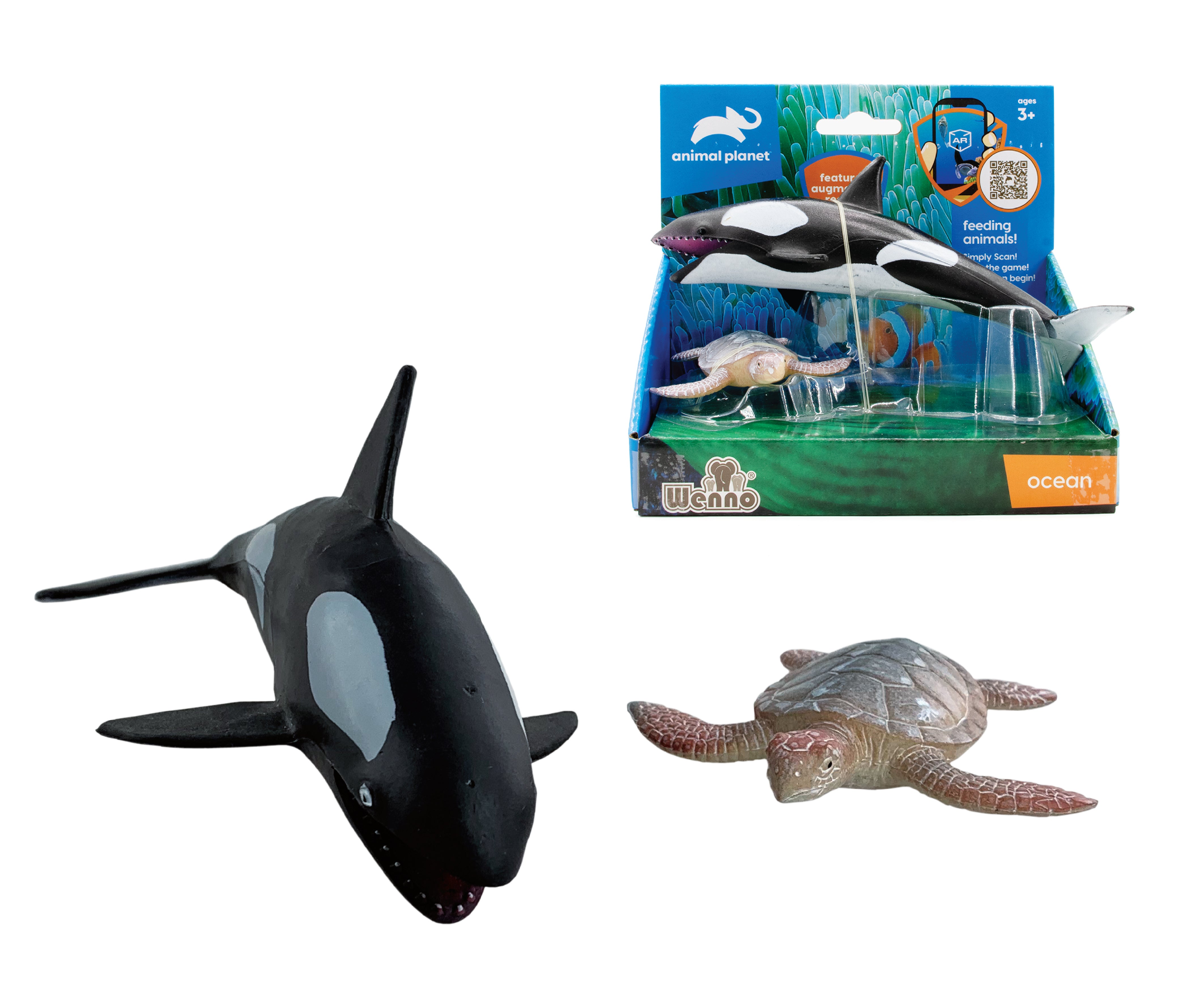 Animal Planet 2 Pcs Killer Whale And Turtle In Open Touch Box