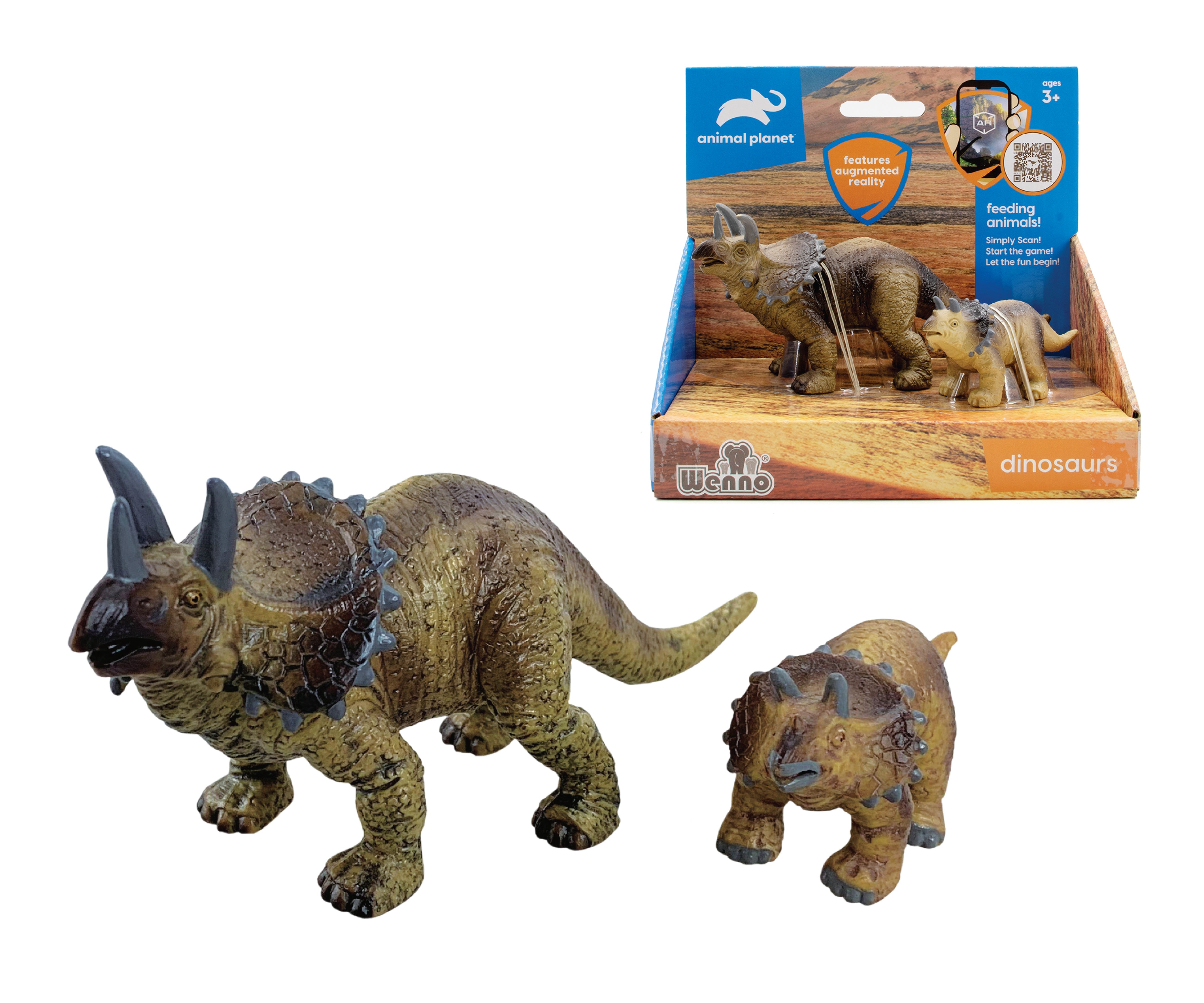 Animal Planet 2 Pcs Triceratops In Open Touch Box
