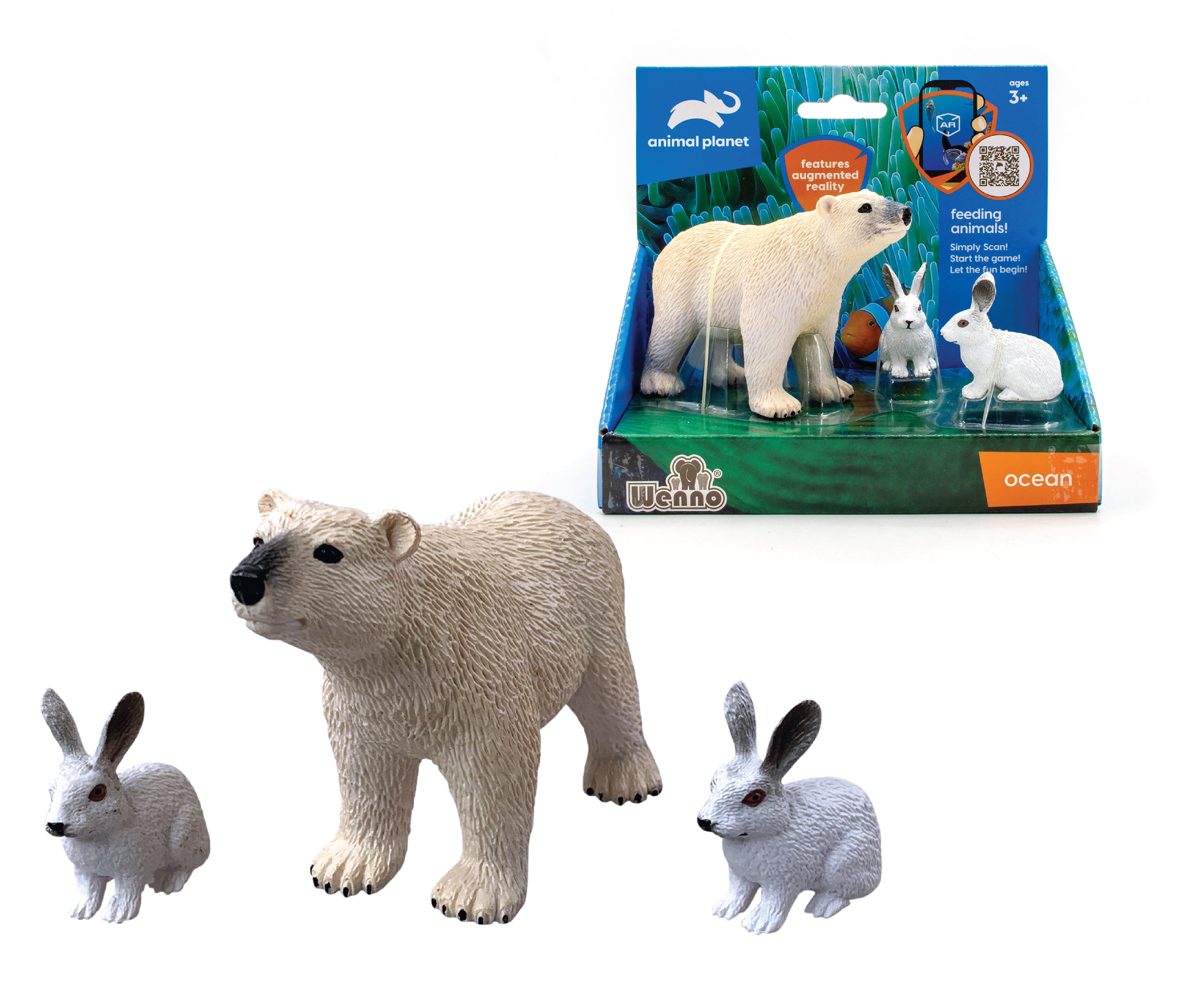 Animal Planet 3 Pcs Polar Bear And Arctic Hares In Open Touch Box