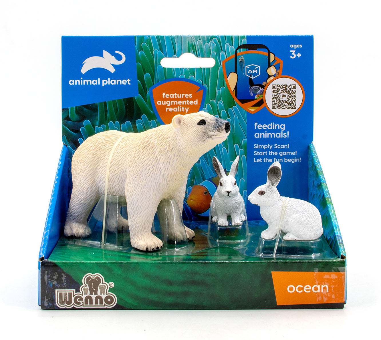 Animal Planet 3 Pcs Polar Bear And Arctic Hares In Open Touch Box
