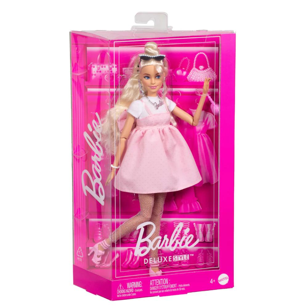 Barbie Deluxe Style Fashion Doll in Pastel Pink Dress with Oversized Bow