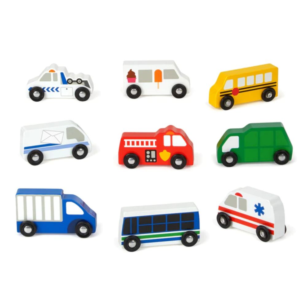 Melissa & Doug - Wooden Town Vehicles Set & Wooden Cars Vehicle Set
