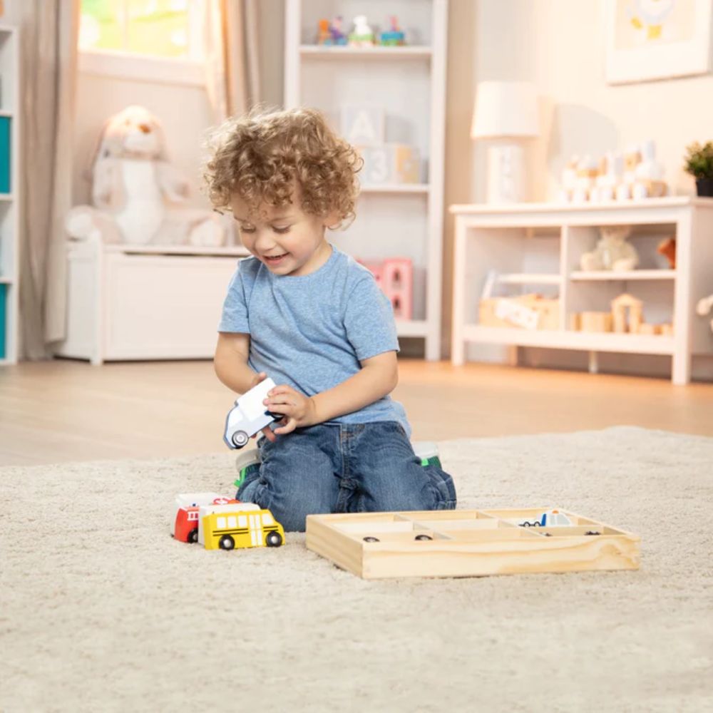 Melissa & Doug - Wooden Town Vehicles Set & Wooden Cars Vehicle Set
