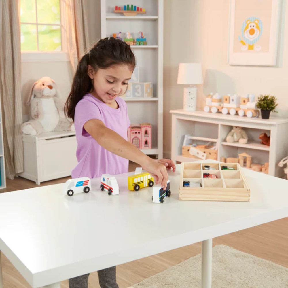 Melissa & Doug - Wooden Town Vehicles Set & Wooden Cars Vehicle Set