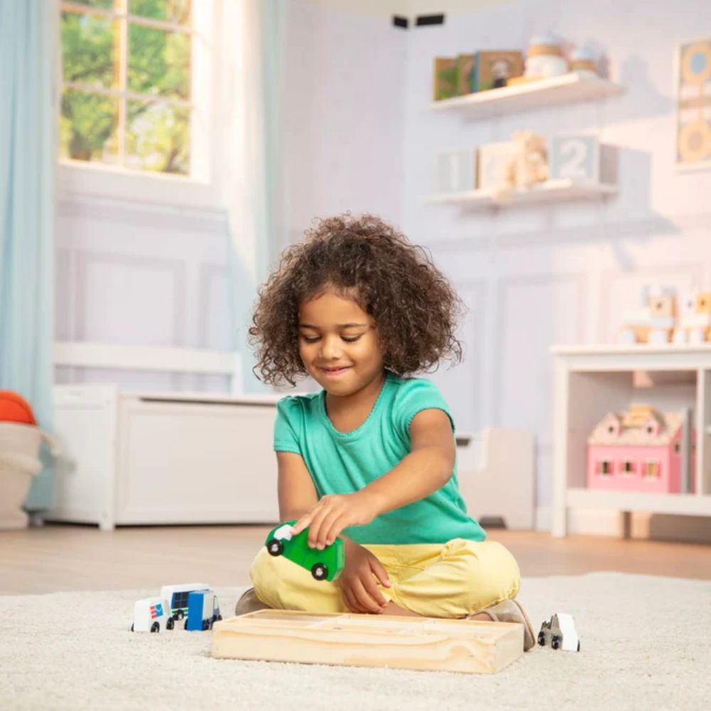 Melissa & Doug - Wooden Town Vehicles Set & Wooden Cars Vehicle Set