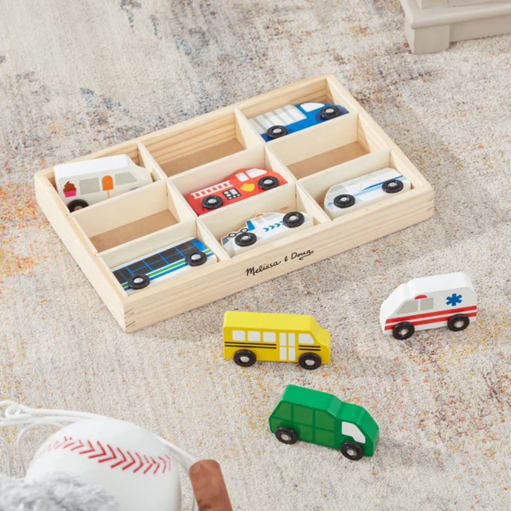 Melissa & Doug - Wooden Town Vehicles Set & Wooden Cars Vehicle Set