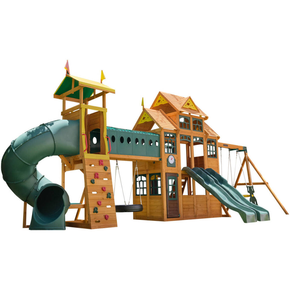 KidKraft Bear Cave Lodge Wooden Swingset KidKraft Bear Cave Lodge Wooden Swingset