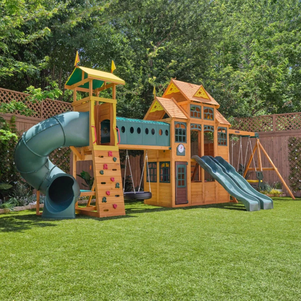 KidKraft Bear Cave Lodge Wooden Swingset KidKraft Bear Cave Lodge Wooden Swingset