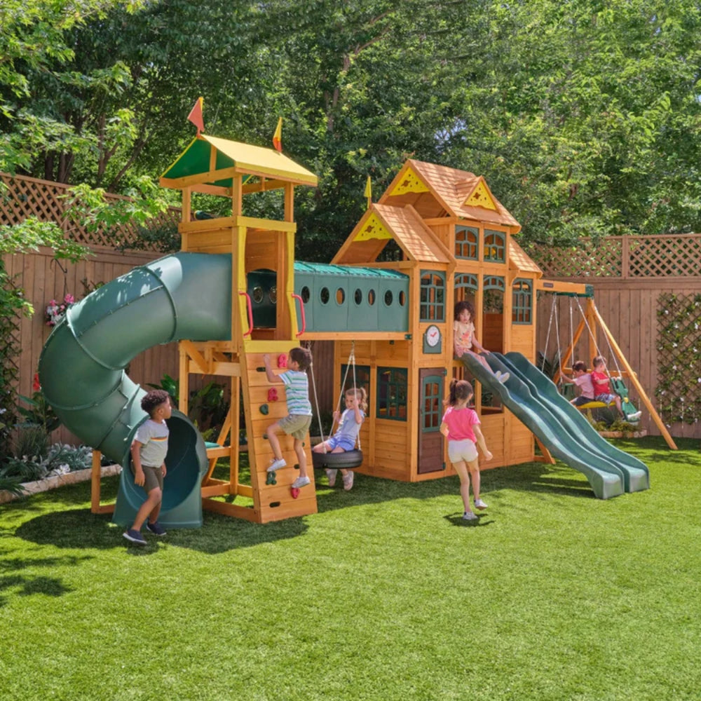 KidKraft Bear Cave Lodge Wooden Swingset KidKraft Bear Cave Lodge Wooden Swingset
