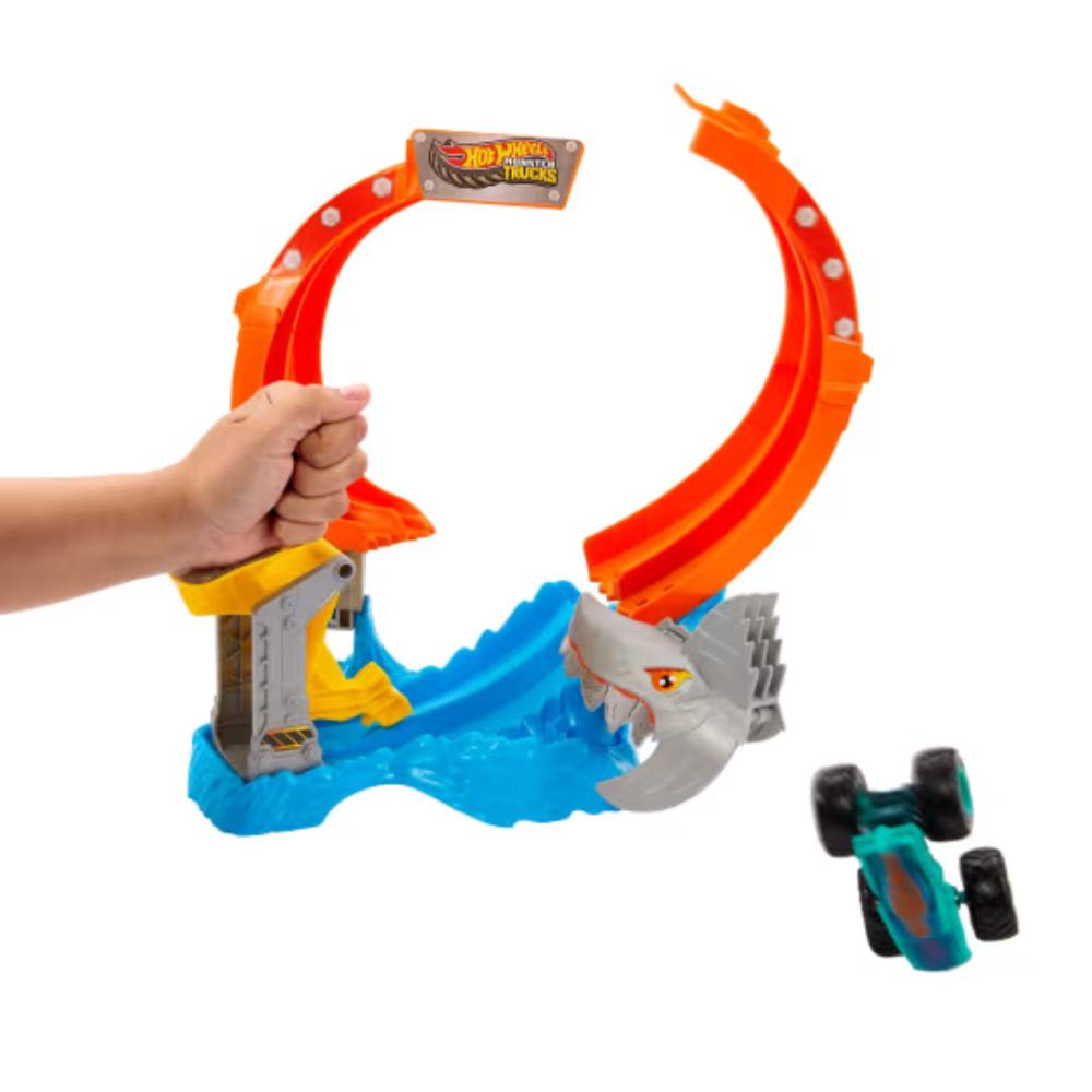 Hot Wheels Monster Trucks Corkscrew Shark Smash Track Set