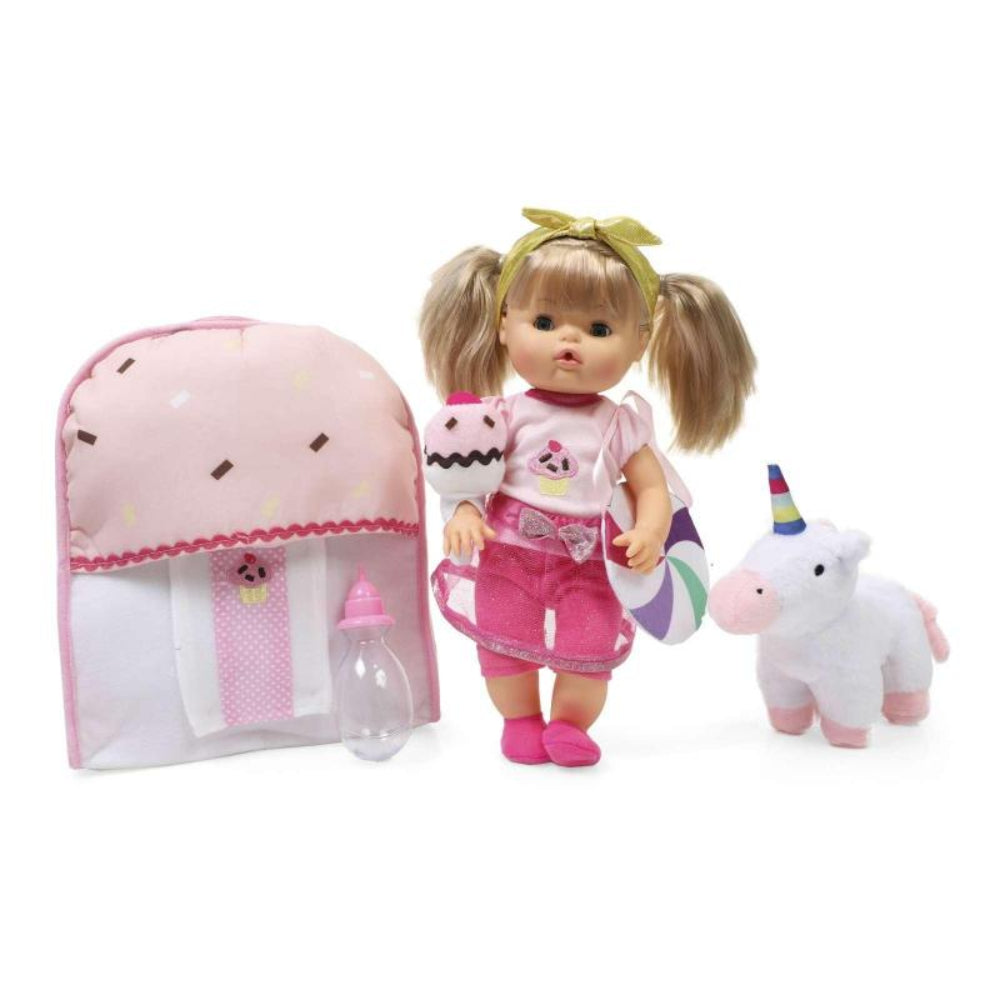 Bambolina - 36Cm Baby Nena Doll With Backpack and Plush Unicorn