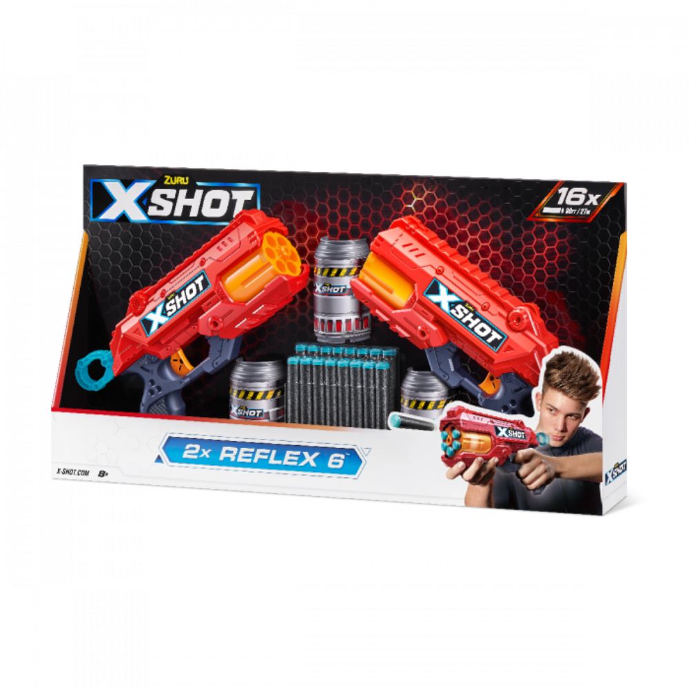 X-Shot - Excel Double Reflex 6 Foam Dart Blaster Combo Pack (16 Darts 6 Cans)