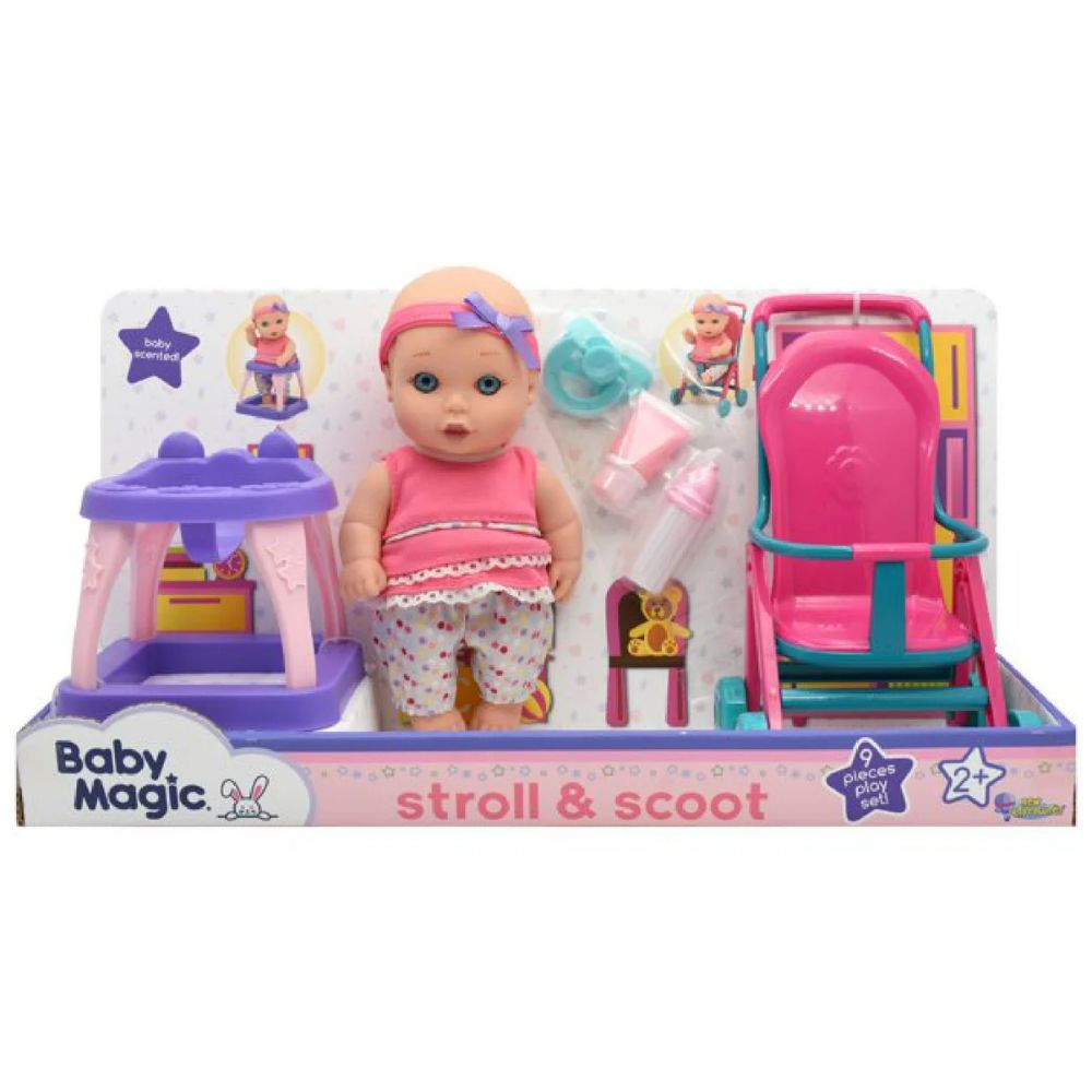 Baby Maziuna Magic 8" Baby Doll Stroll & Scoot Play Set