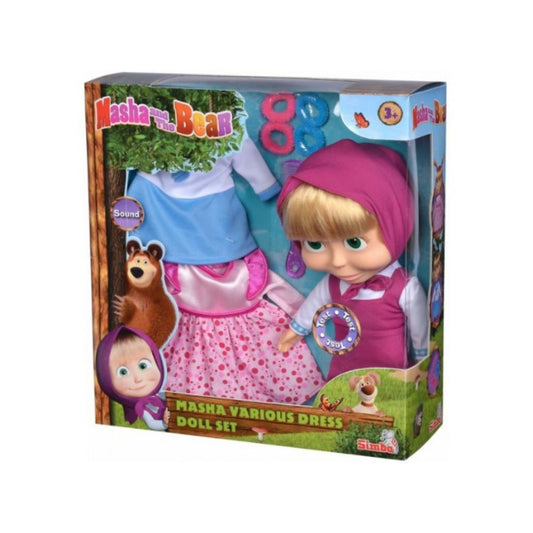 Masha and the Bear 30cm Masha Doll With 2 Extra Dresses – Toys4me