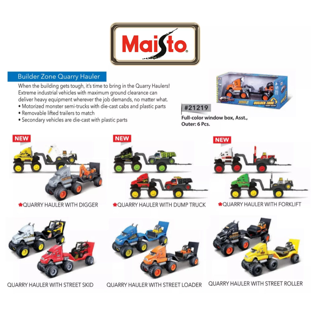 Maisto Builder Zone Quarry Hauler Die-Cast Metal With Plastic Parts 2 Vehicle Maisto Builder Zone Quarry Hauler Die-Cast Metal With Plastic Parts 2 Vehicle