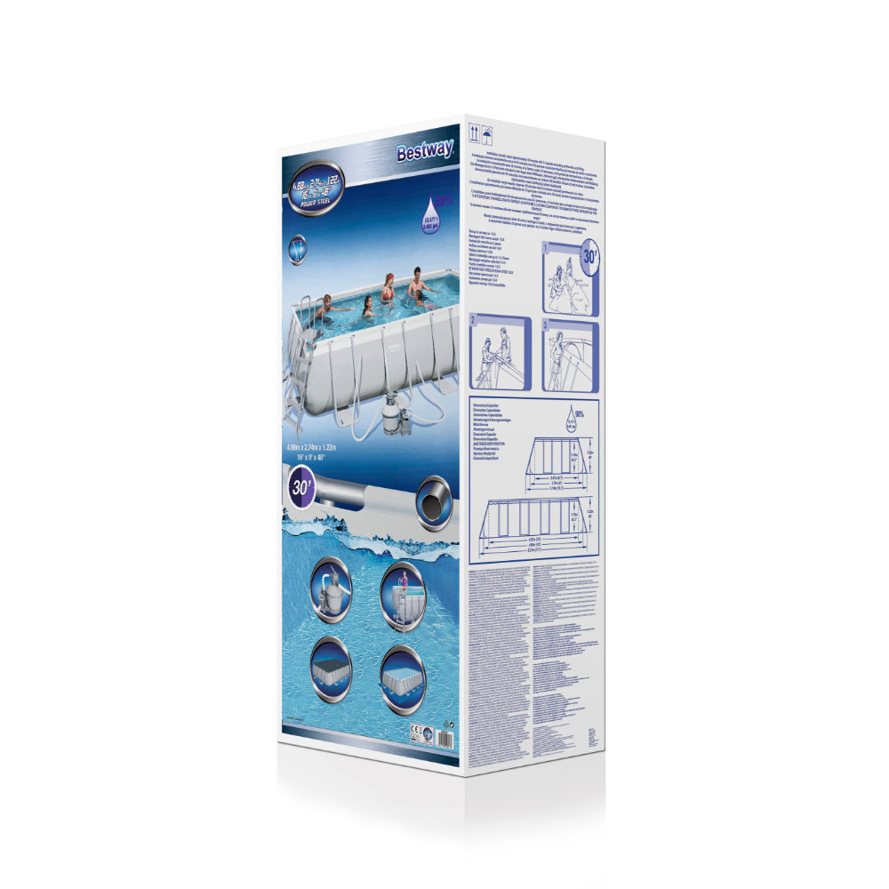 Bestway 16' x 9' x 48"/4.88m x 2.74m x 1.22m Power Steel Rectangular Frame Pool Set  Image#1