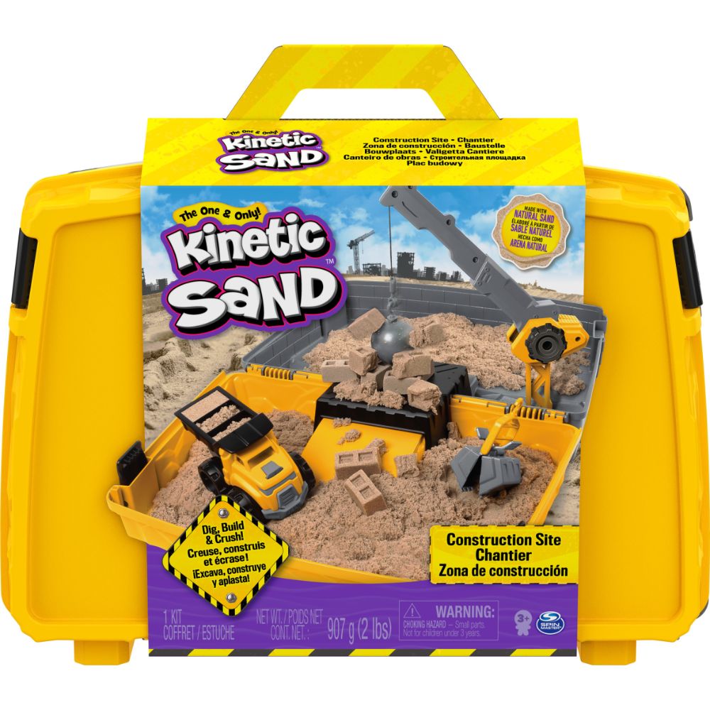 Kinetic Sand, Construction Site Folding Sandbox Playset with Vehicle and 2lbs Kinetic Sand