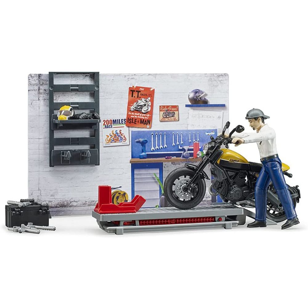 Bruder bworld Set - Motorcycle Service w Scrambler Ducati Full Throttle
