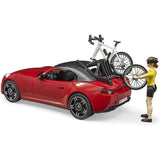 Bruder Realistic Roadster Car with Bicycle Rack and Road Bike with Female Cyclist