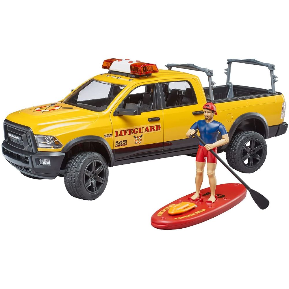 Bruder Ram 2500 Power Wagen Life Guard w Figure, Stand up Paddle, L&S Module